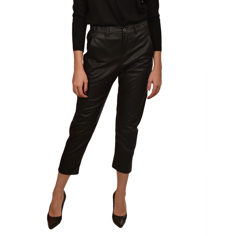 MyT Faux Leather Trousers-Black