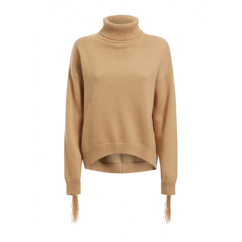 Guess Fringes Wool Blend Sweater-Beige
