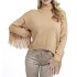 Guess Fringes Wool Blend Sweater-Beige