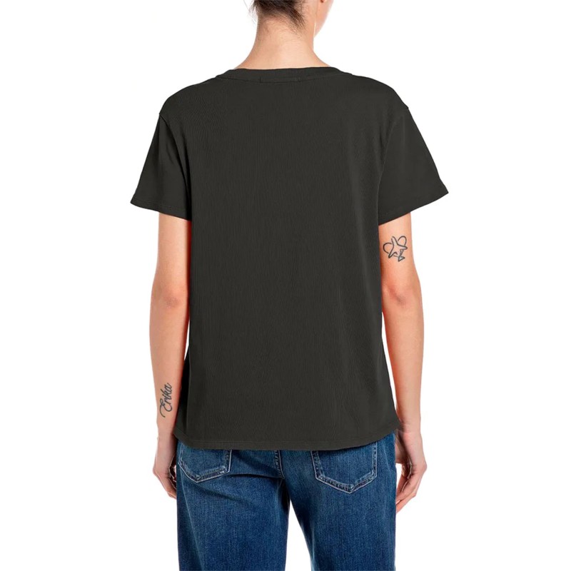 Replay T-Shirt V Neck Cherish You Print-Anthracite