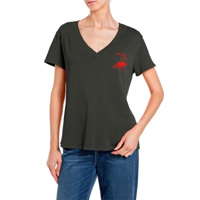 Replay T-Shirt V Neck Cherish You Print-Anthracite