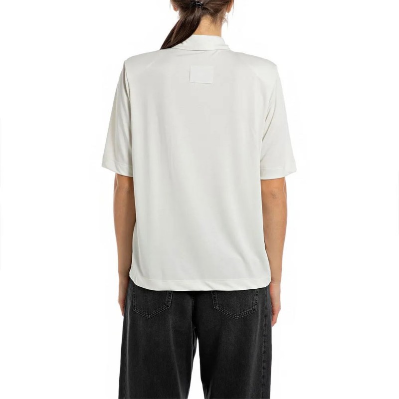 Replay Polo Shirt With Rhinestone Detail-White
