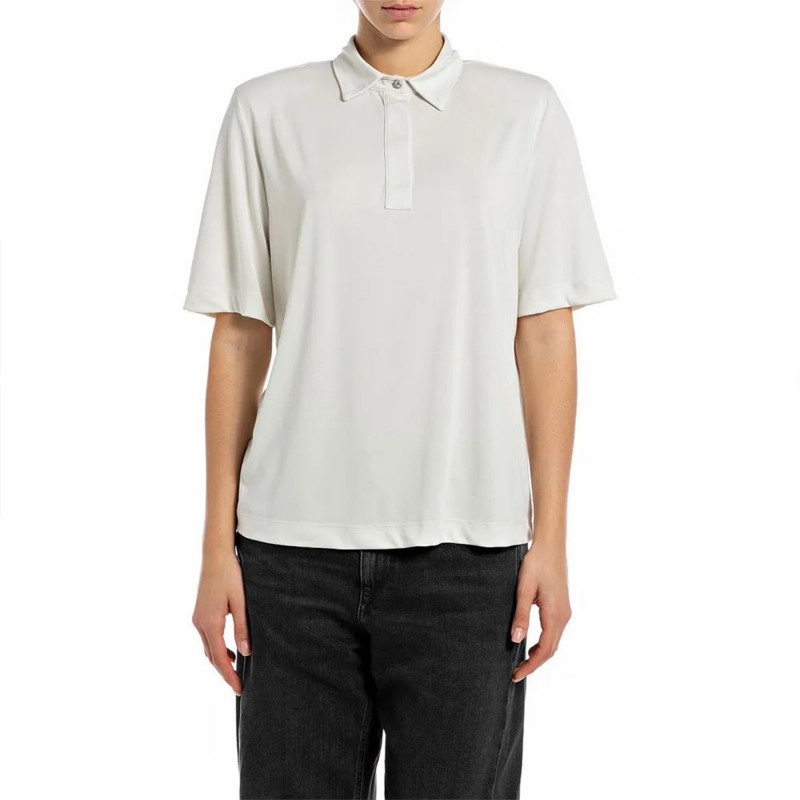 Replay Polo Shirt With Rhinestone Detail-White