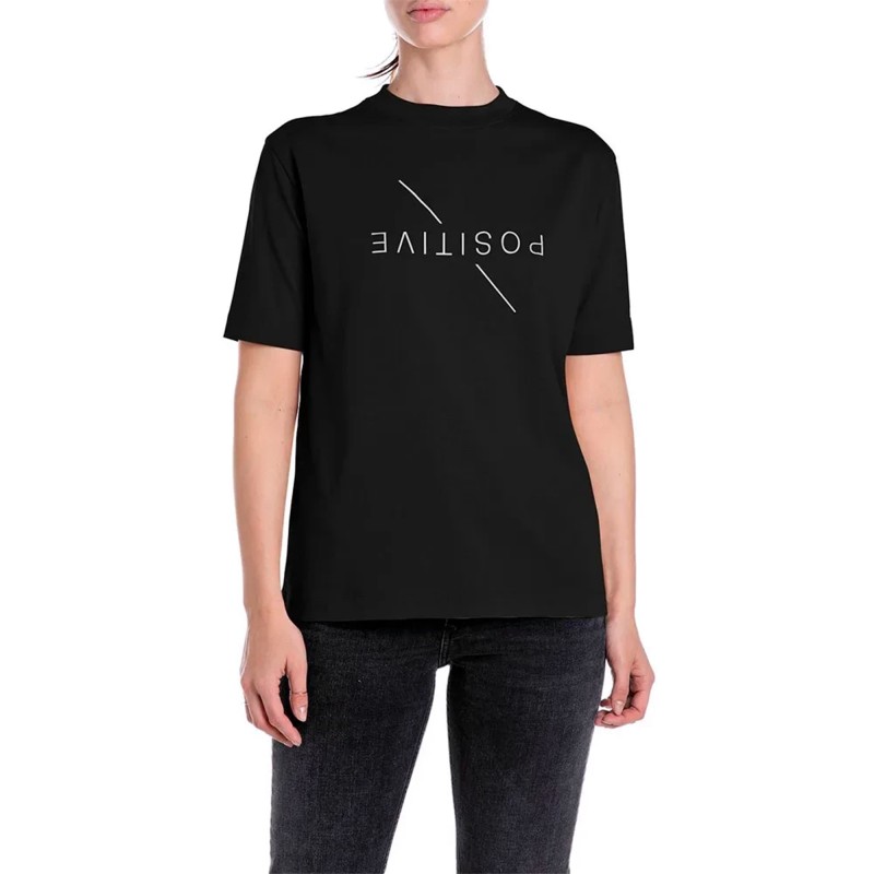 Replay T-Shirt With Lettering-Black Replay T-Shirt With Lettering-Black