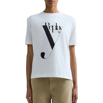Replay T-Shirt With Maxi Print-Natural White