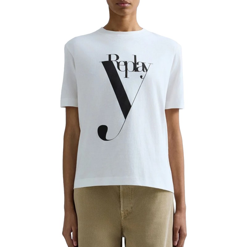 Replay T-Shirt With Maxi Print-Natural White