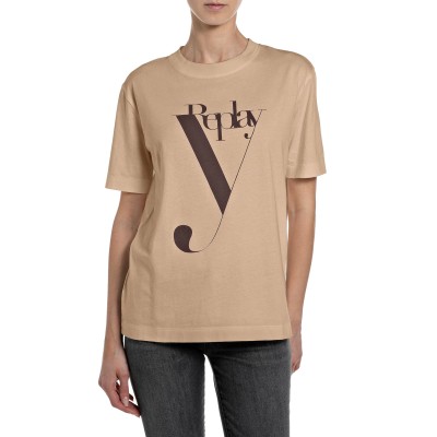Replay T-Shirt With Maxi Print-Beige