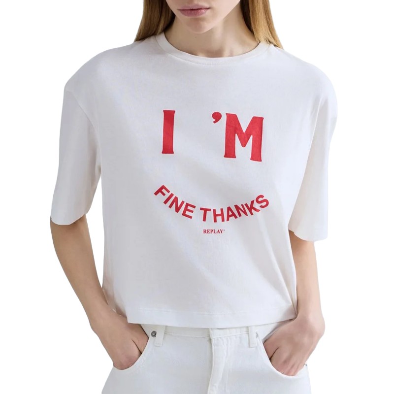 Replay T-Shirt Cropped With Lettering-White