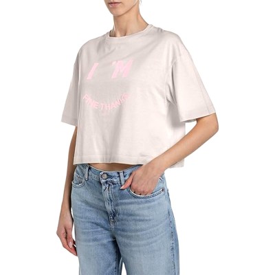 Replay T-Shirt Cropped With Lettering-Beige