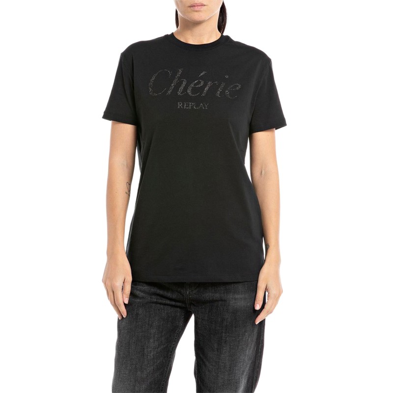 Replay Cherie Lurex Logo T-Shirt-Black Replay Cherie Lurex Logo T-Shirt-Black