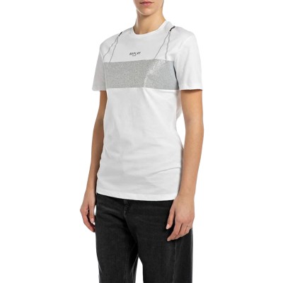 Replay Lurex Patterned Logo T-Shirt-White