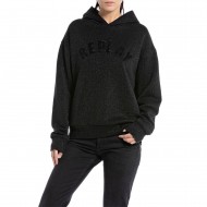 Replay Lurex Hoodie Sweatshirt With Sequins Logo-Black