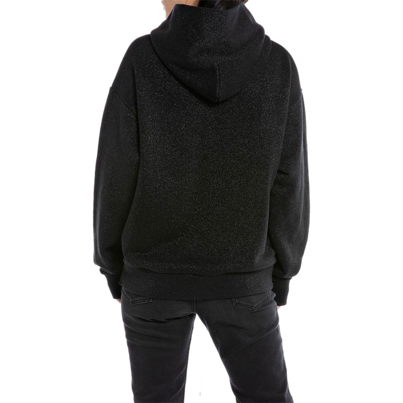 Replay Lurex Hoodie Sweatshirt With Sequins Logo-Black