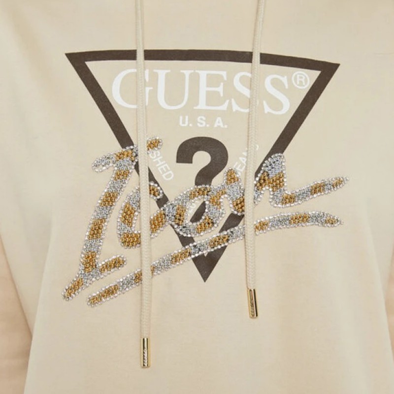 Guess Rhinestone Hoodie Sweater-Light Beige