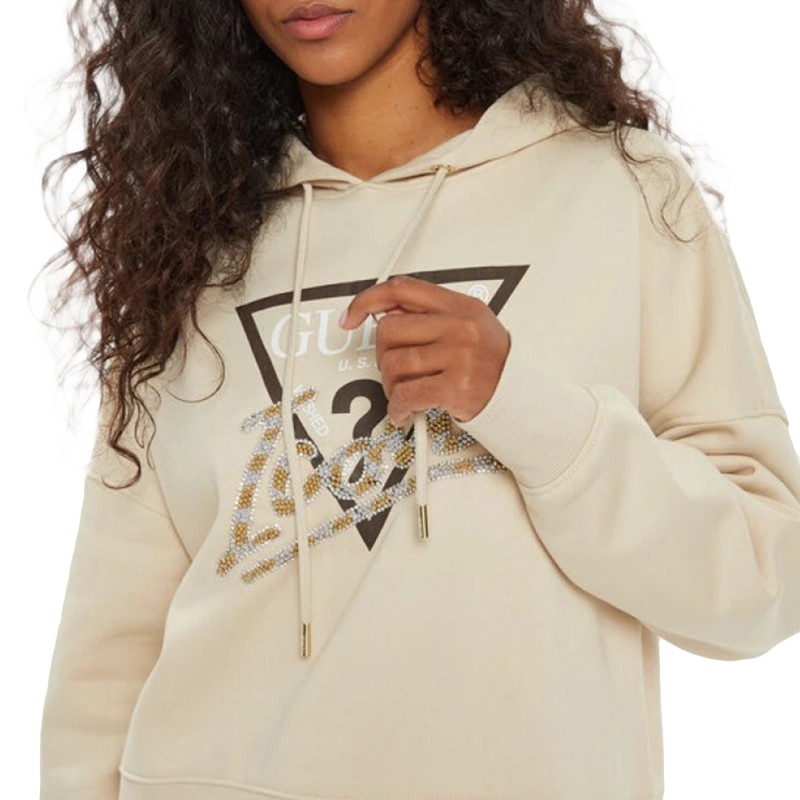 Guess Rhinestone Hoodie Sweater-Light Beige