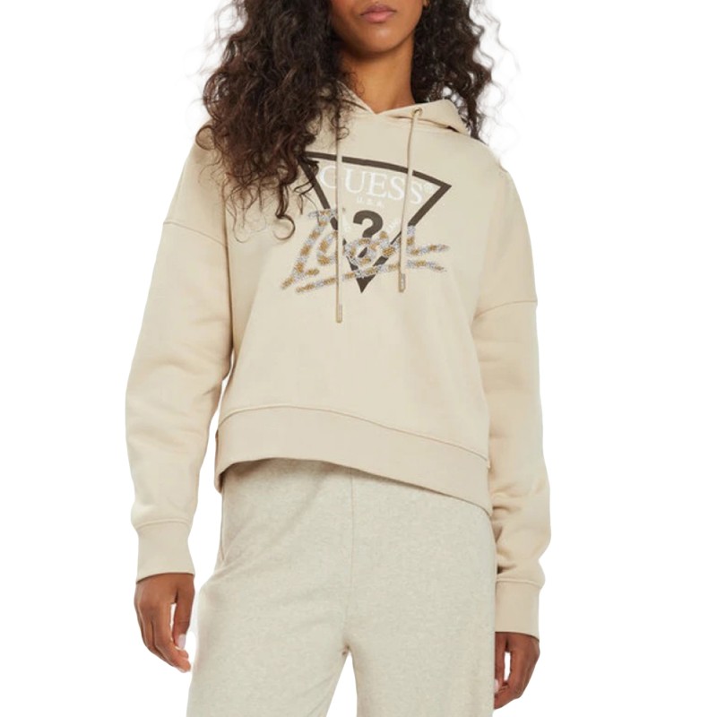 Guess Rhinestone Hoodie Sweater-Light Beige