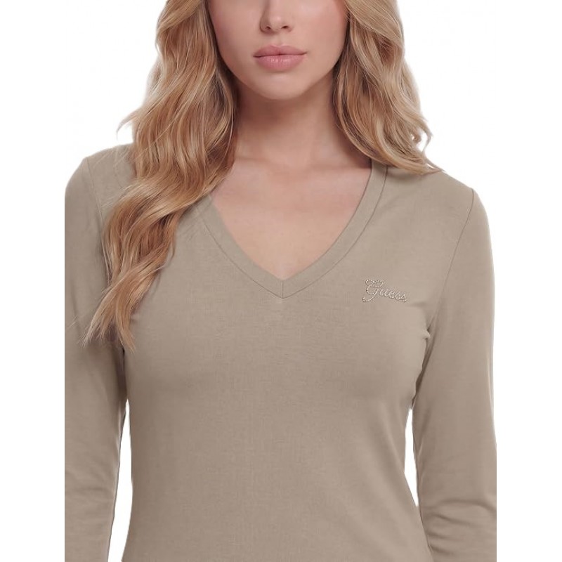 Guess T-Shirt Long Sleeve V Neck-Beige