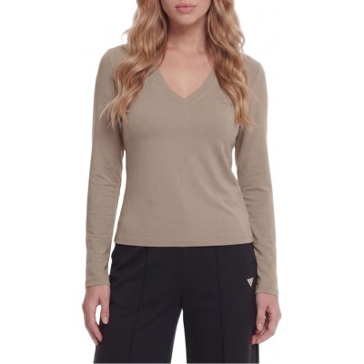 Guess T-Shirt Long Sleeve V Neck-Beige