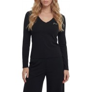 Guess T-Shirt Long Sleeve V Neck-Black