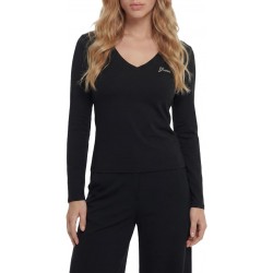 Guess T-Shirt Long Sleeve V Neck-Black