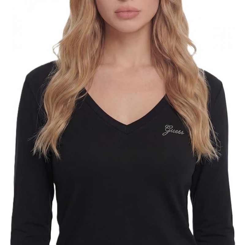Guess T-Shirt Long Sleeve V Neck-Black