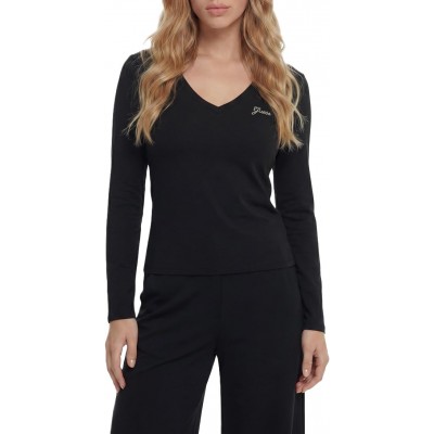 Guess T-Shirt Long Sleeve V Neck-Black