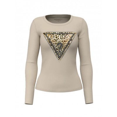 Guess Savanna T-Shirt Leopard Triangle-Cream