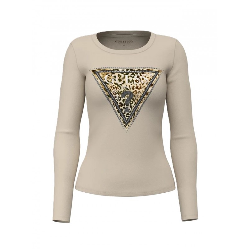 Guess Savanna T-Shirt Leopard Triangle-Cream