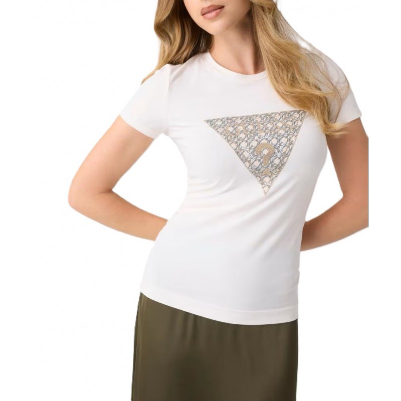 Guess T-Shirt Oval Print Triangle-Cream Guess T-Shirt Oval Print Triangle-Cream