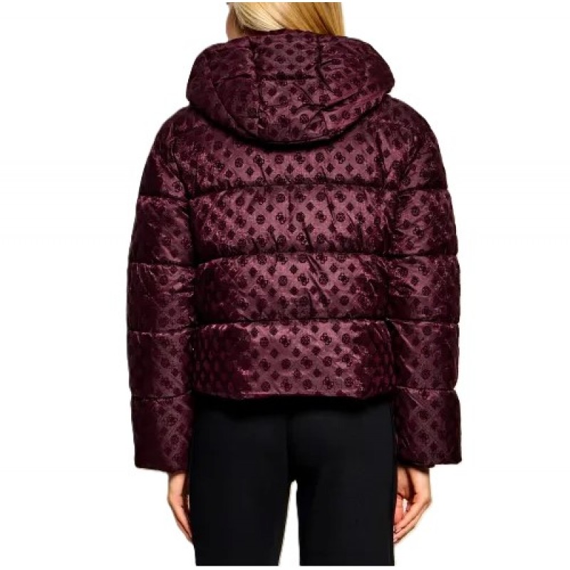 Guess New Daisy Puffer Jacket Crop Logo-Bordeaux