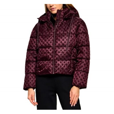 Guess New Daisy Puffer Jacket Crop Logo-Bordeaux