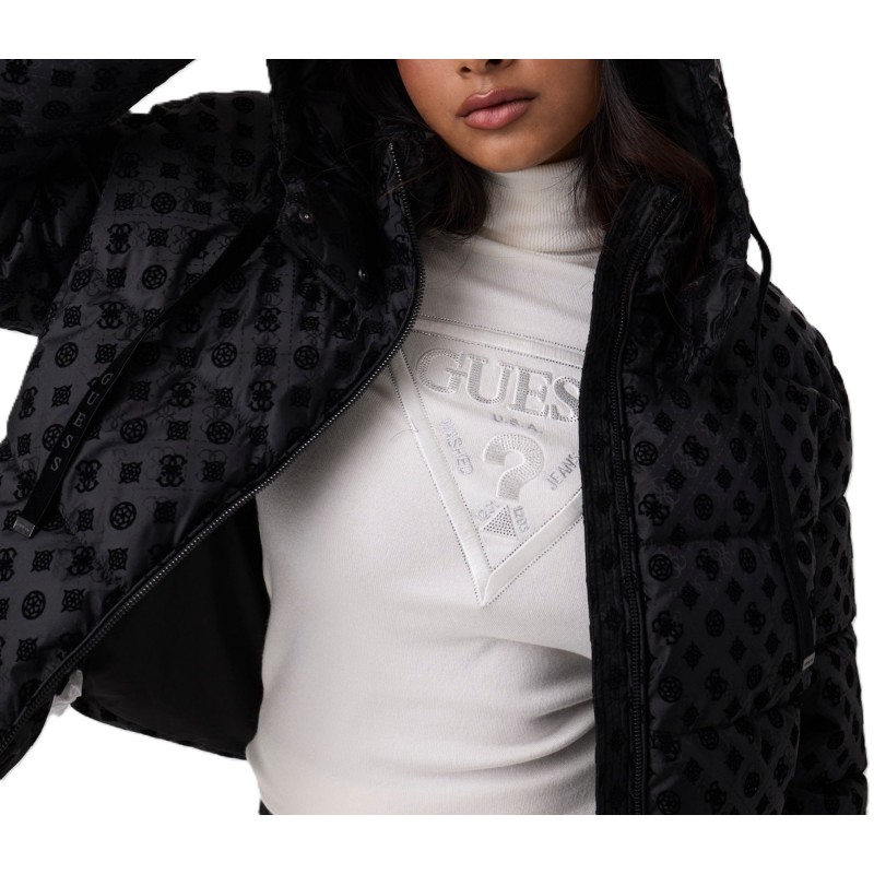 Guess New Daisy Puffer Jacket Crop Logo-Black