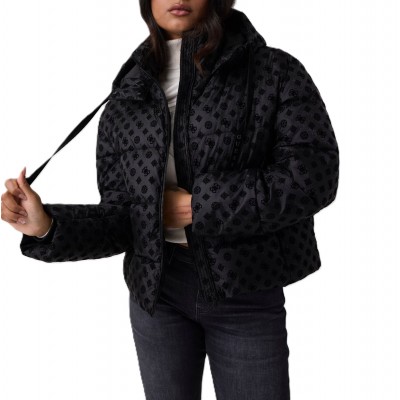Guess New Daisy Puffer Jacket Crop Logo-Black