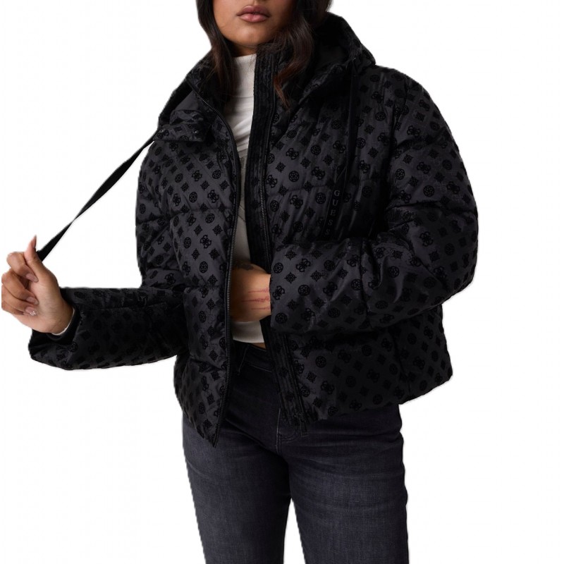 Guess New Daisy Puffer Jacket Crop Logo-Black