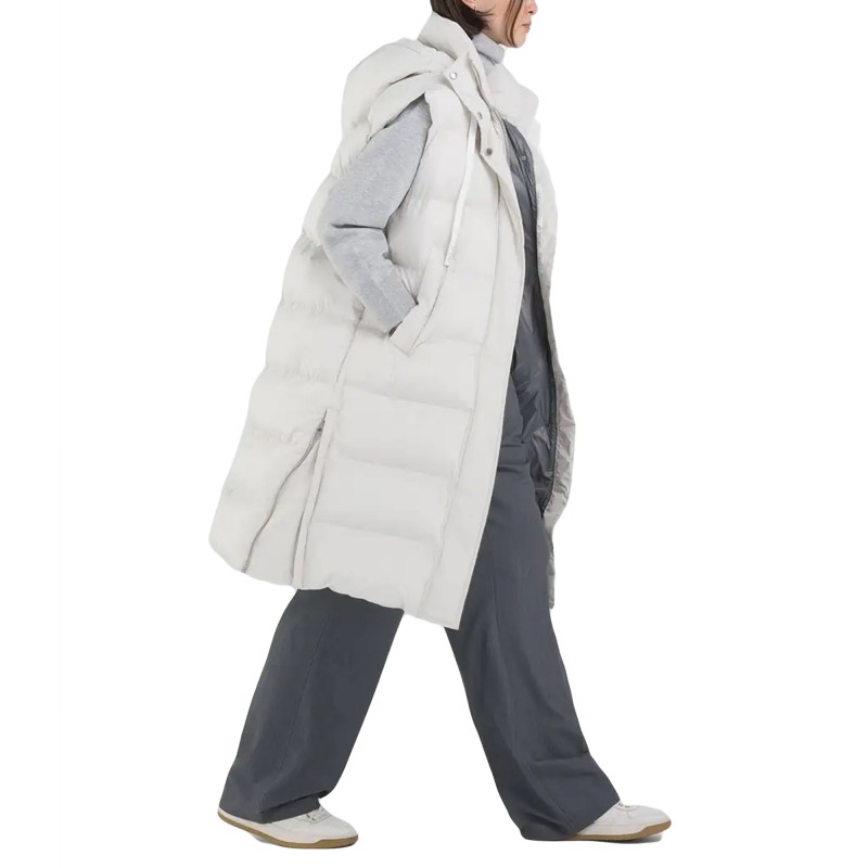 Replay Long Sleeveless Vest-Butter White