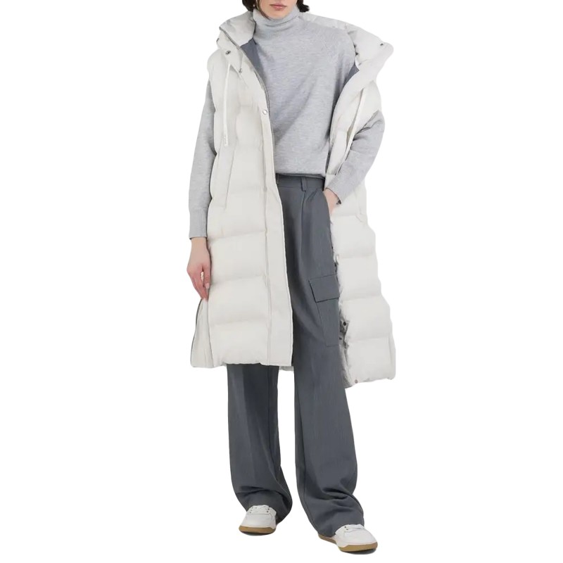 Replay Long Sleeveless Vest-Butter White