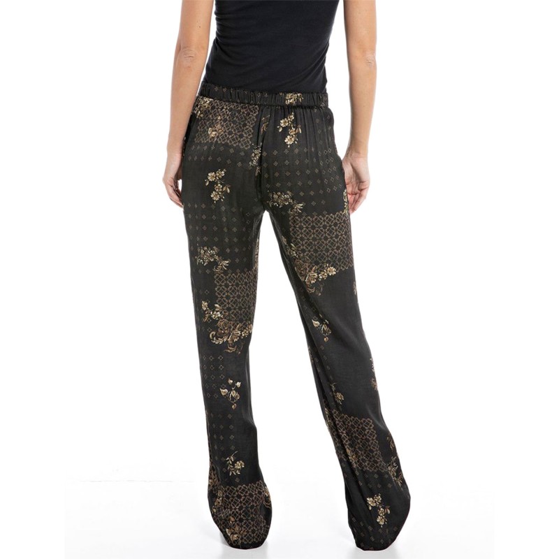 Replay Pyjama Trousers In Viscose Satin-Dark Brown/Cream