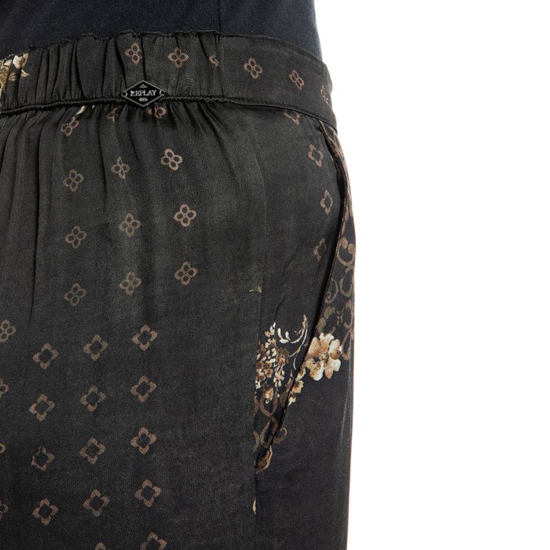 Replay Pyjama Trousers In Viscose Satin-Dark Brown/Cream