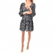 Replay Short Frilled Dress With All-Over Pattern-Black/Azure/Pink