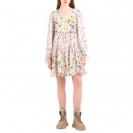 Replay Short Frilled Dress With All-Over Pattern-Sand/Multicolor