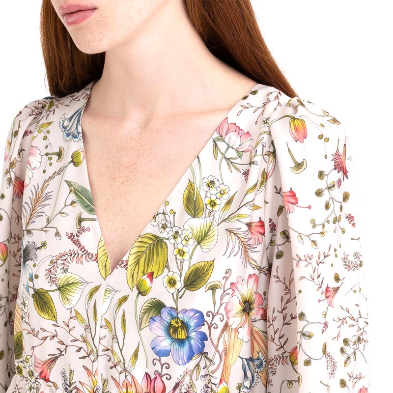 Replay Short Frilled Dress With All-Over Pattern-Sand/Multicolor