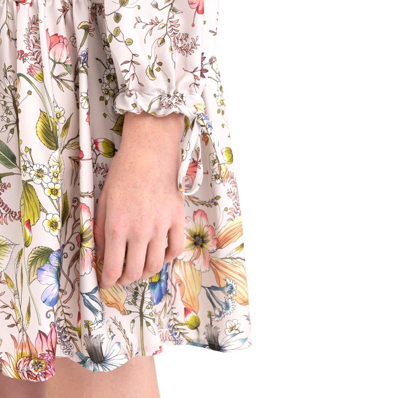 Replay Short Frilled Dress With All-Over Pattern-Sand/Multicolor