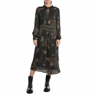 Replay Floral Patterned Dress In Viscose-Dark Brown/Cream