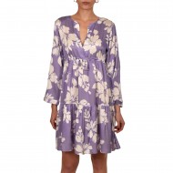 Replay Short Frilled Dress In Viscose Fabric-Purple/White