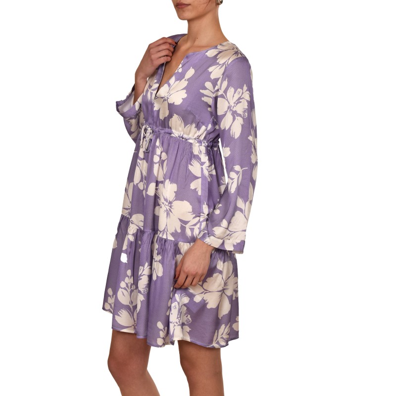 Replay Short Frilled Dress In Viscose Fabric-Purple/White