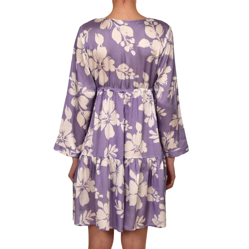 Replay Short Frilled Dress In Viscose Fabric-Purple/White