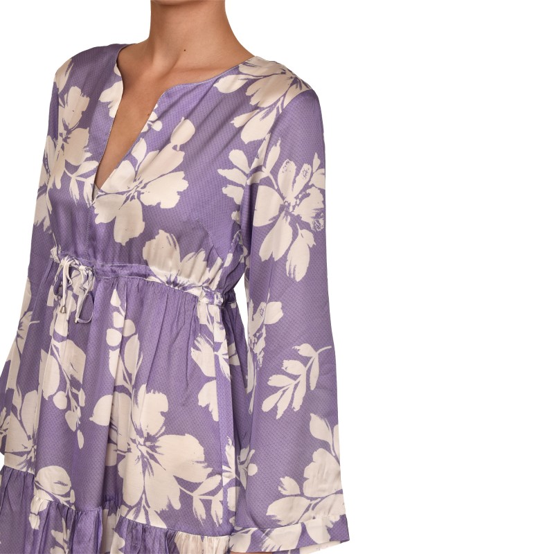 Replay Short Frilled Dress In Viscose Fabric-Purple/White