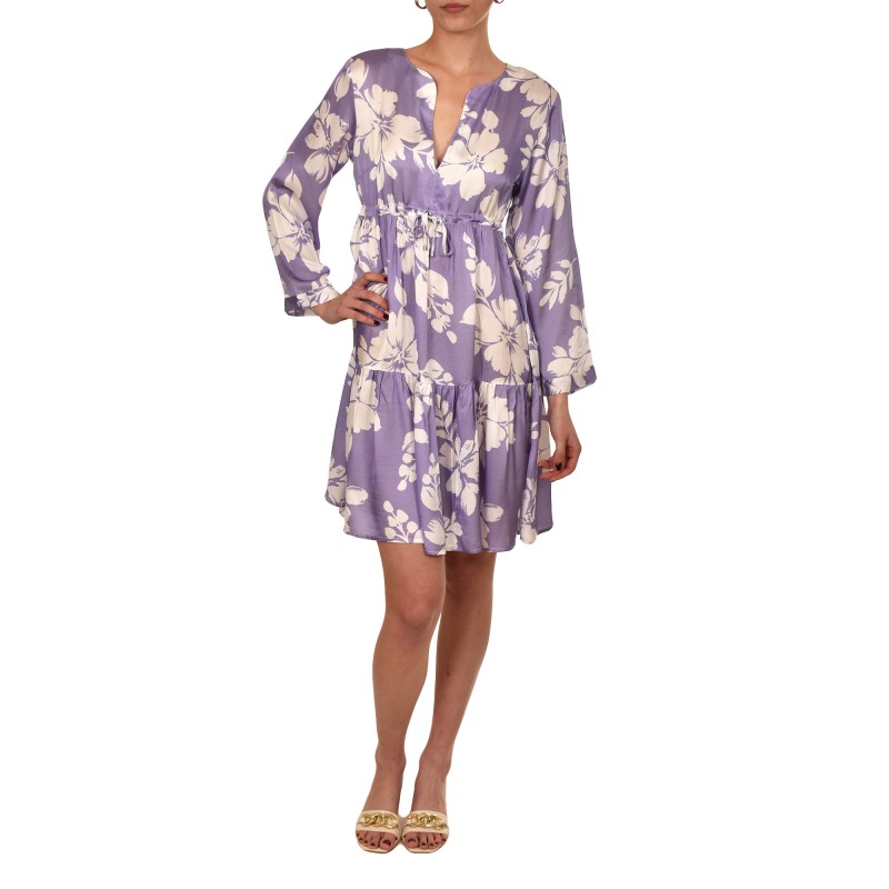 Replay Short Frilled Dress In Viscose Fabric-Purple/White