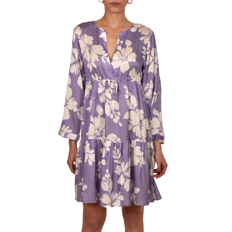 Replay Short Frilled Dress In Viscose Fabric-Purple/White