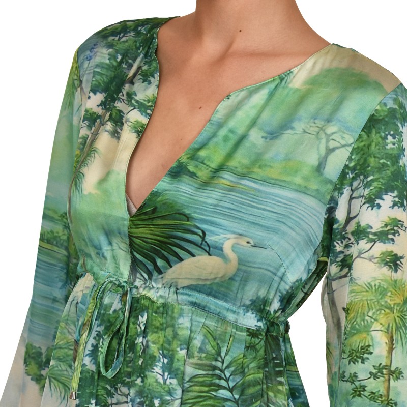 Replay Short Frilled Dress With Exotic Print-Vibrant Green Replay Short Frilled Dress With Exotic Print-Vibrant Green